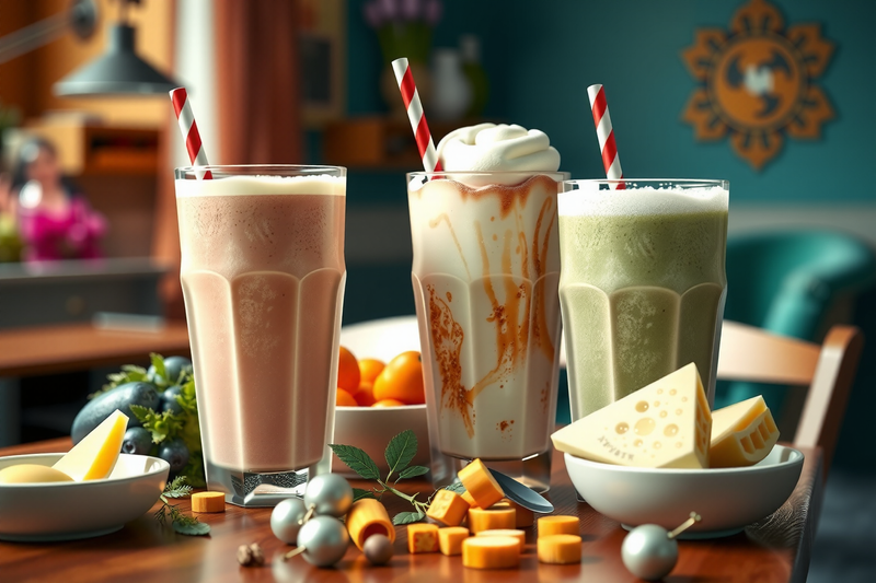Batidos dormir mejor servidos en varios vasos con pajillas y decorados con nata