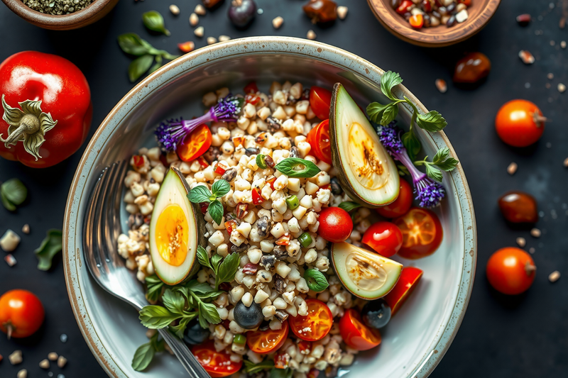 Bowl de quinoa con verduras coloridas como zanahoria, tomates y pimientos, ideal para los vegetarianos