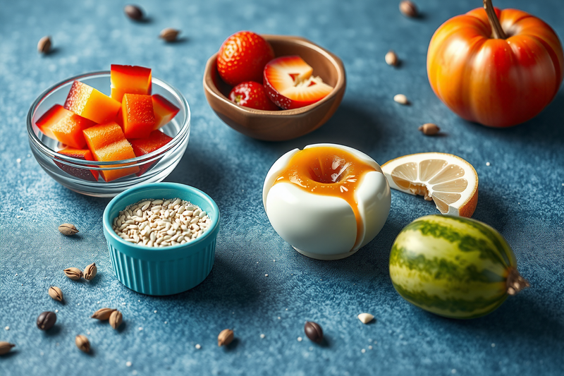 Meriendas fitness integrada por frutas cortadas y semillas comestibles