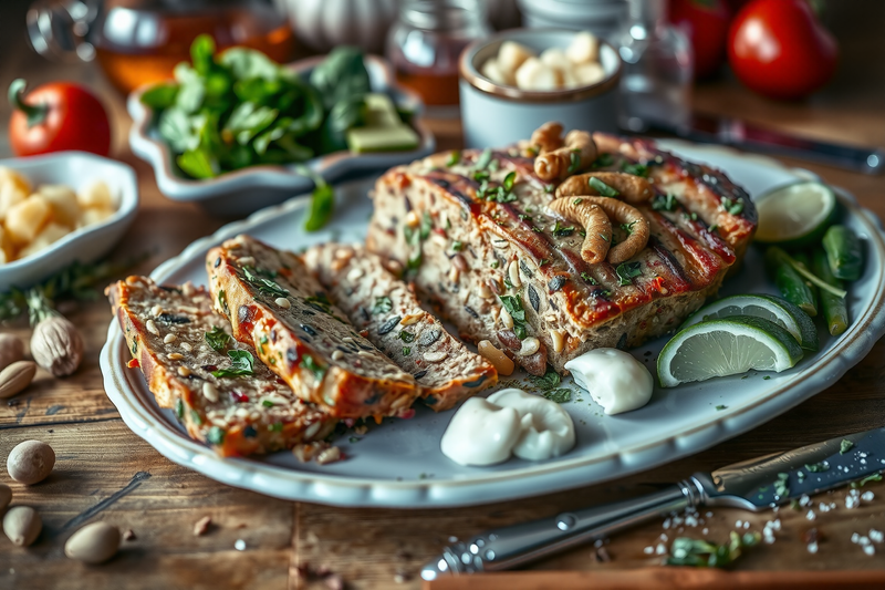 pastel de carne keto cortado en rebanadas acompañado de rodajas de limón