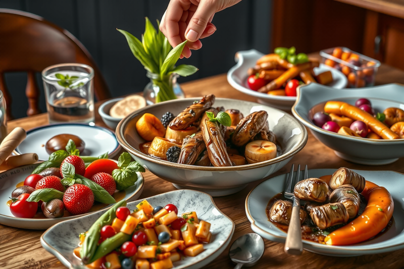 cenas ligeras servidas en varios platos con verduras frescas sobre una mesa de madera